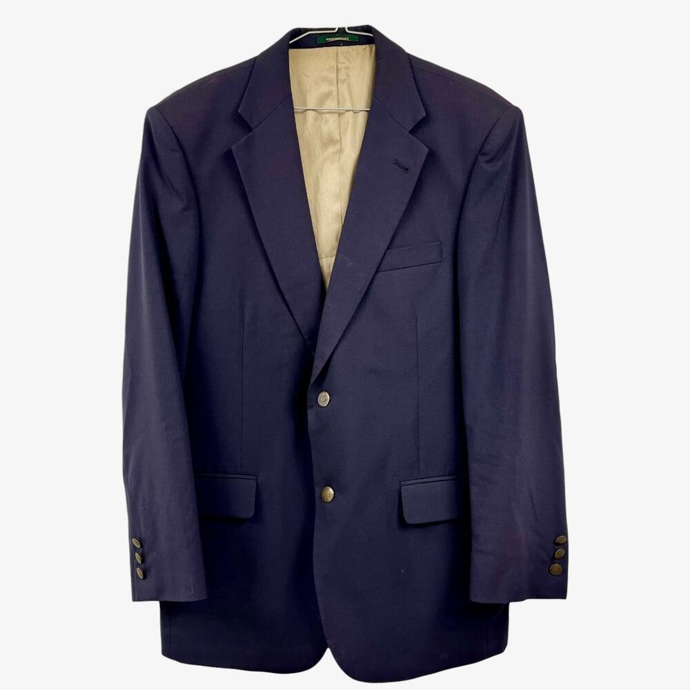 Palm Beach Huttons 40R Navy Wool Blazer Gold Button Classic Mens Jacket Woolen